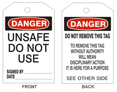 UNSAFE DO NOT USE... Tagboard Danger Tag 6x3 25 Pack