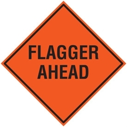 Traffic Signs - 48" Mesh Roll-Up w/ribs "Flagger Ahead" SM4848FAOC