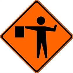 Traffic Signs - 48" Mesh Roll-Up w/ribs "Flagger Ahead" Symbol Sign SM4848FSOC