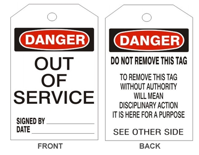 OUT OF SERVICE Tagboard Danger Tag 6x3 25 Pack