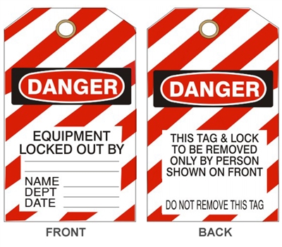 EQUIPMENT LOCKED OUT... Tagboard Danger Tag 6x3 25 Pack