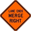 Bone Safety Signs - 48" Mesh Roll-Up "LANE ENDS MERGE RIGHT" Sign with Ribs